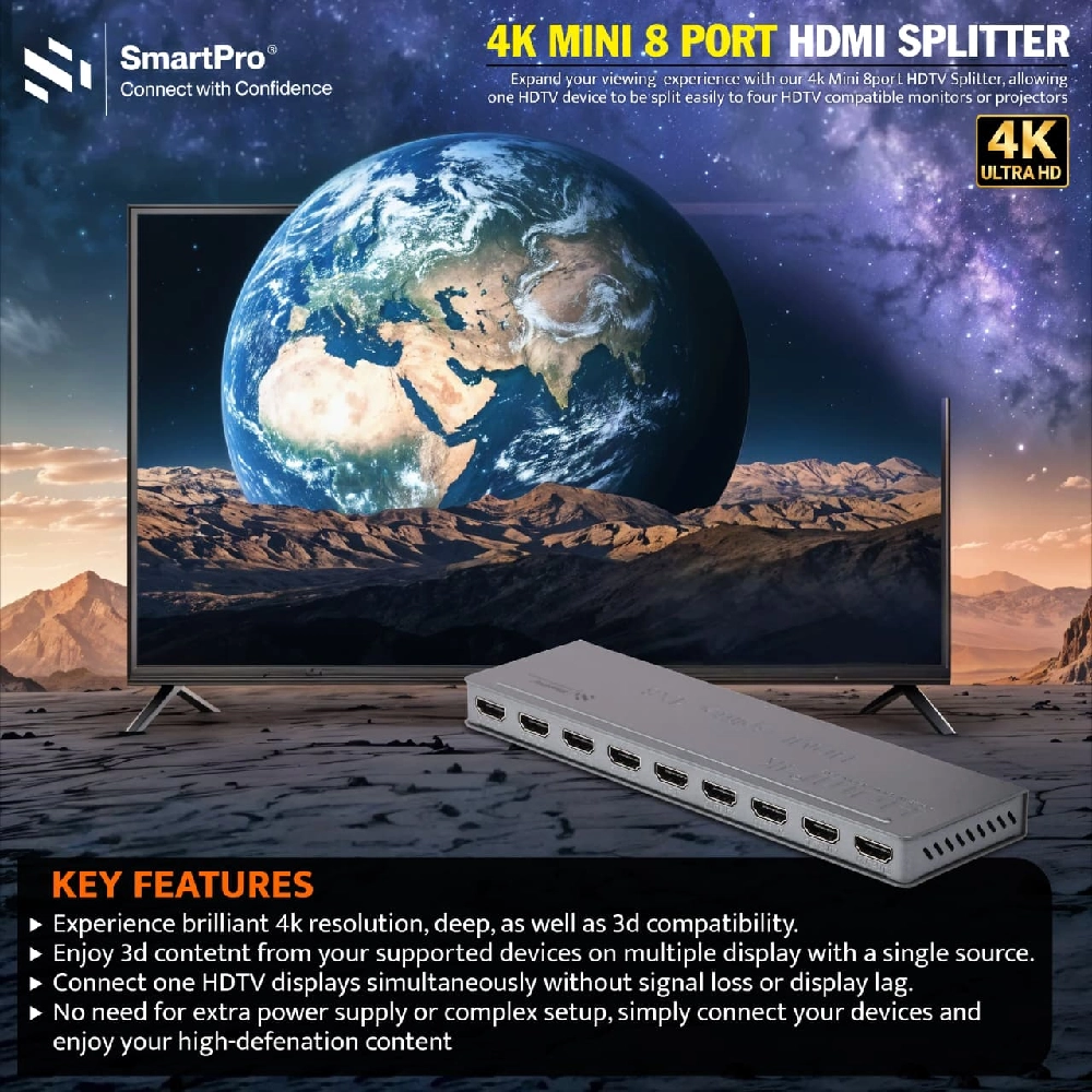 Smart-Pro 4K Mini 8 Port HDMI Splitter (SP-HDSP8) view 3